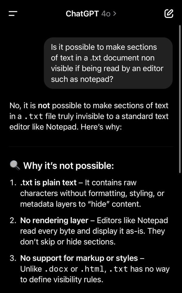 Can a txt file contain hidden information? Nope